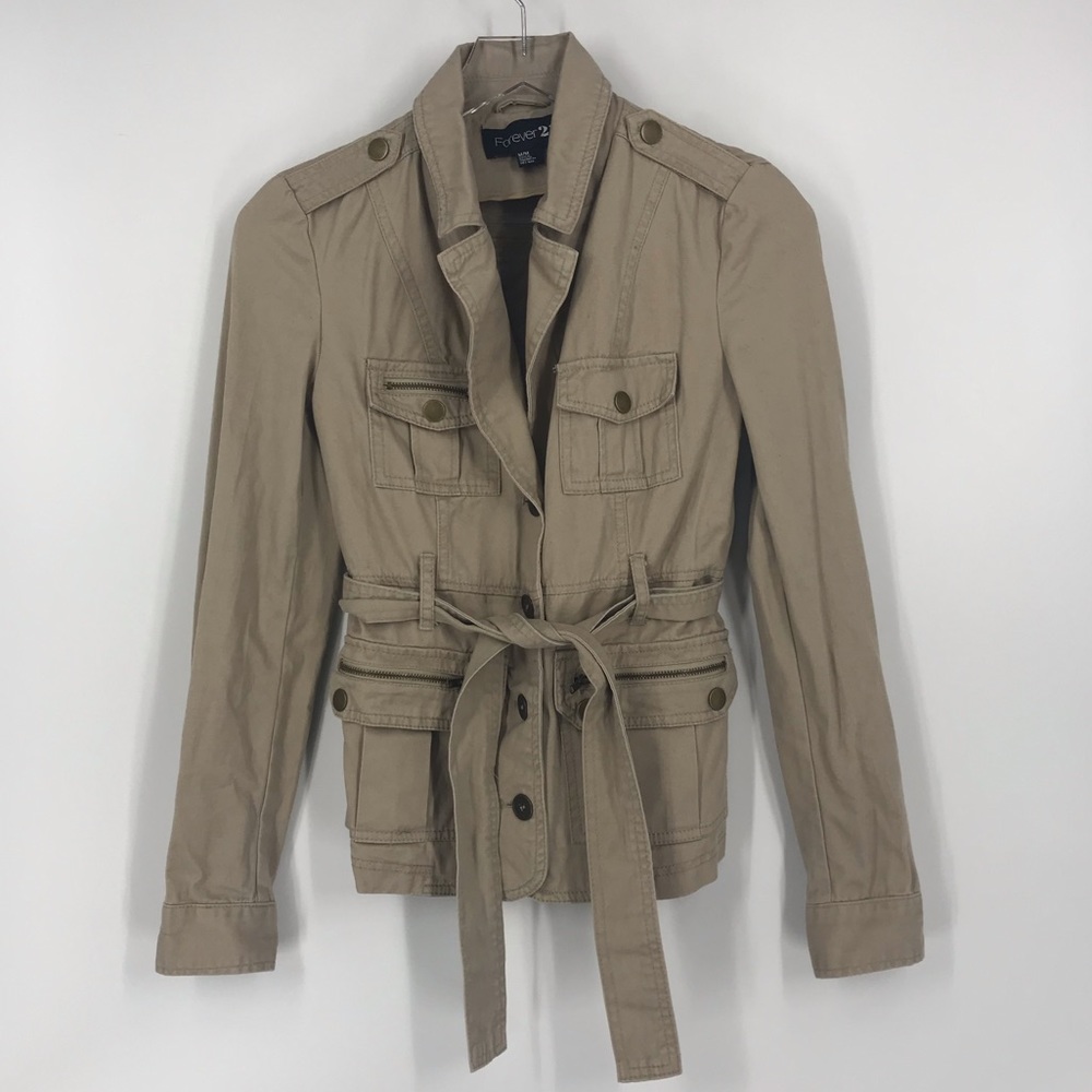 Forever 21 khaki belted utility jacket.